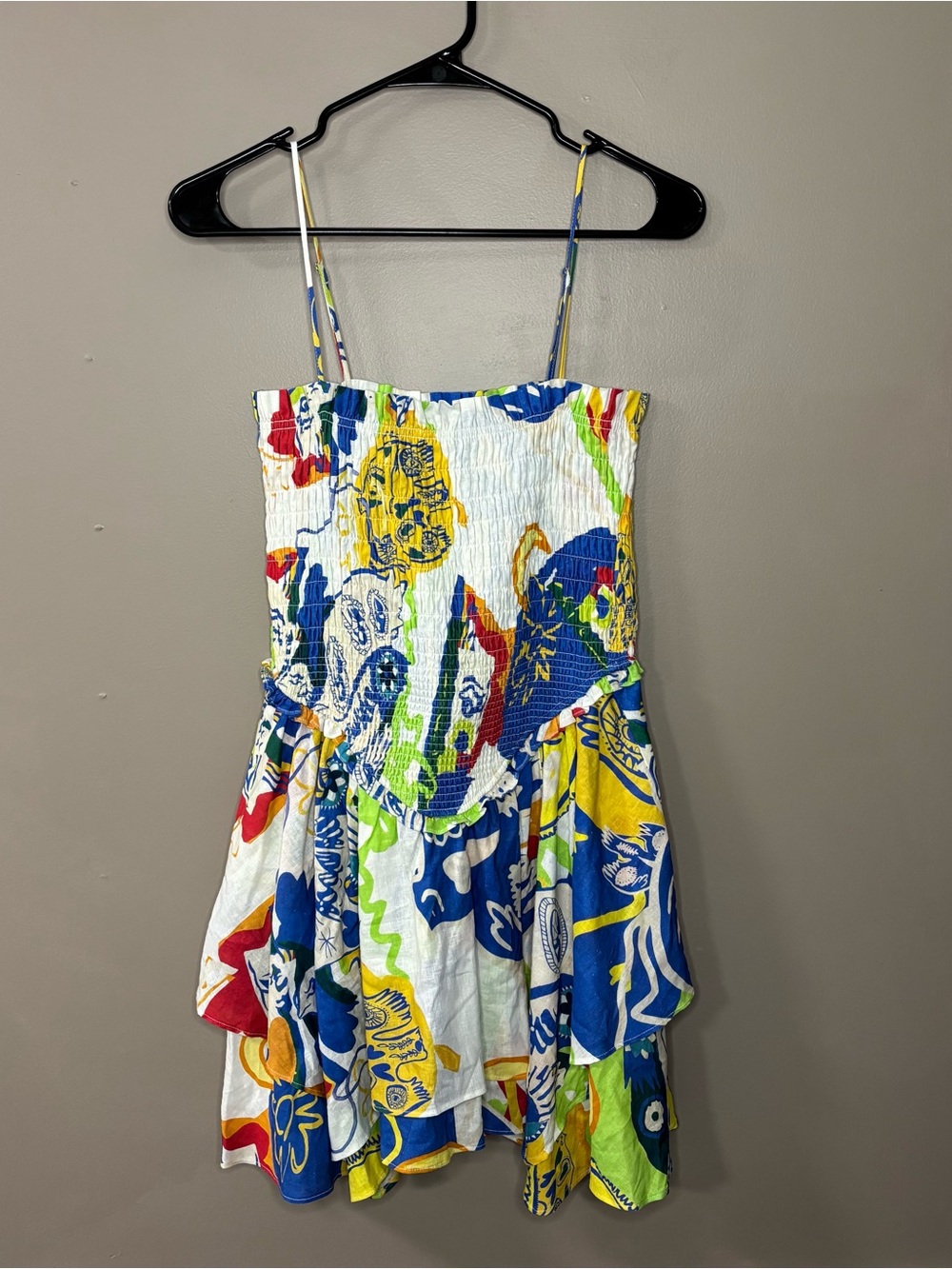 Chelsea & Violet Multicolor Pattern Smocked Basque Waist Mini Dress